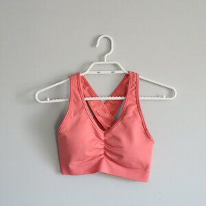 Alphalete Women's S Pink‎ V-Neck Ruched Racerback Stretch Activewear Sports Bra